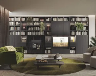 Libreria Live & Logic Systems 05 in rovere carbone e laccato ardesia opaco di Morassutti