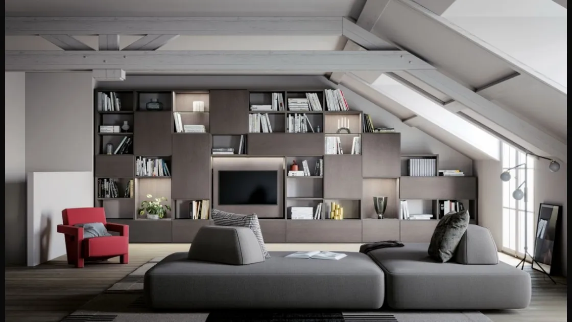 Libreria su misura Logic Collection 06 in rovere fumo di Morassutti