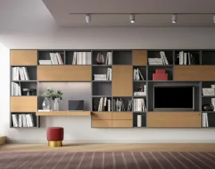 Libreria sospesa Logic Collection 12 in rovere avana elaccato opaco ardesia di Morassutti