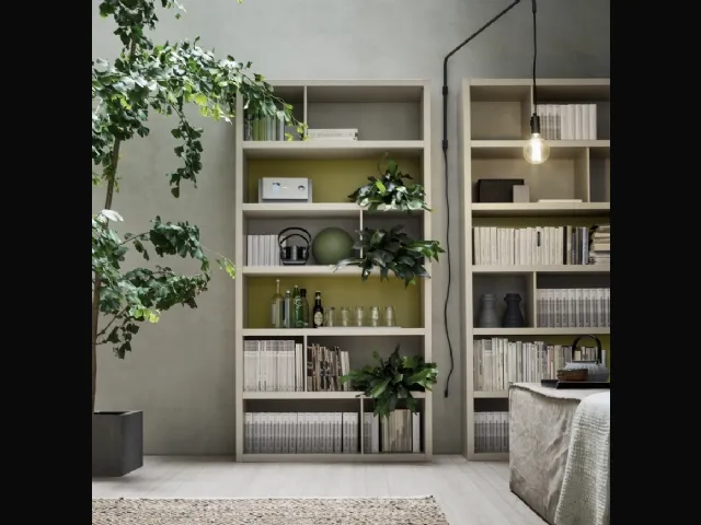 Libreria Spalla SA1563 in melaminico Frassino juta e laccato opaco Iguana di Maronese Acf