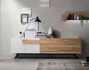 Madia Scuderia M9150 in Rovere Naturale e laccato bianco con mensola metallo di Maronese Acf