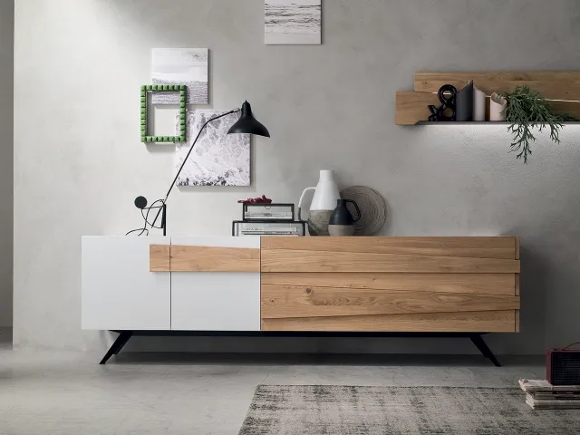 Madia Scuderia M9150 in Rovere Naturale e laccato bianco con mensola metallo di Maronese Acf