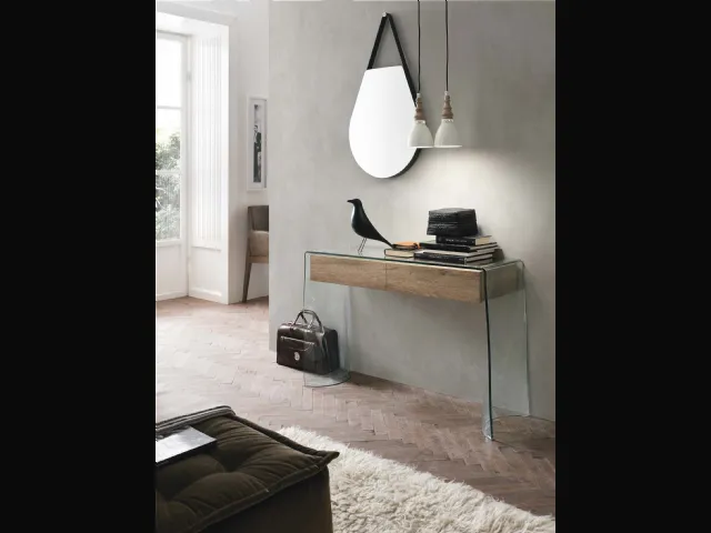 Mobile ingresso consolle Escape in vetro con cassetti in laminato effetto legno di Target Point