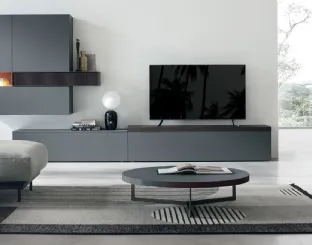Parete Attrezzata Atlante UNIT AT134 in legno rovere carbone e rovere carbone cannetè di Tomasella