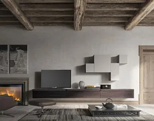 Parete Attrezzata sospesa Live 11 GEOMETRIC in rovere affumicato e laccato opaco di Morassutti