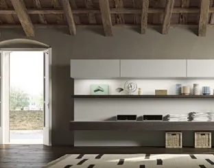 Parete Attrezzata Live 26 LIGHT in rovere affumicato e laccato canapa opaco di Morassutti