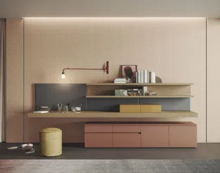 Parete Attrezzata Live & Logic Systems 11 in rovere avana e in laccato mattone opaco di Morassutti