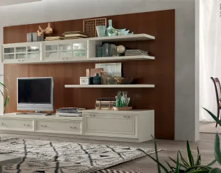 Parete Attrezzata MU454 con Boiserie Noce e finitura mobile Panna di Maronese Acf