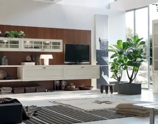 Parete Attrezzata Murano MU455 con boiserie Noce e mobile finitura Panna di Maronese Acf