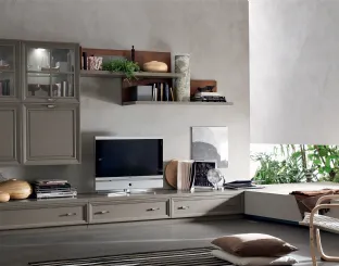 Libreria Murano MU460 finitura Grigio con inserto boiserie Noce di Maronese Acf