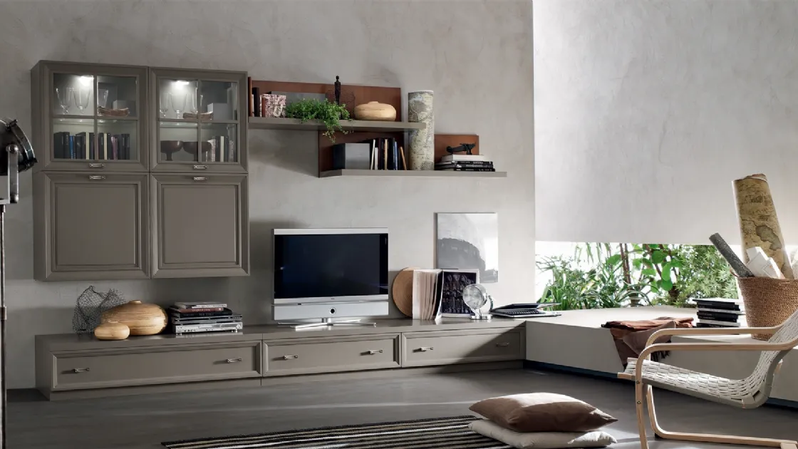Libreria Murano MU460 finitura Grigio con inserto boiserie Noce di Maronese Acf