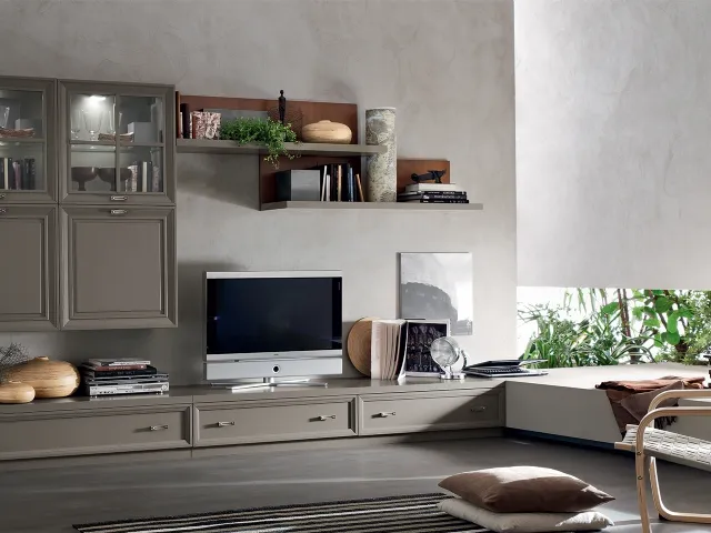 Libreria Murano MU460 finitura Grigio con inserto boiserie Noce di Maronese Acf