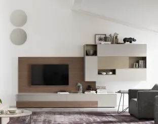 Parete Attrezzata Seta SA2207 in melaminico Rovere Avena e laccato opaco di Maronese Acf