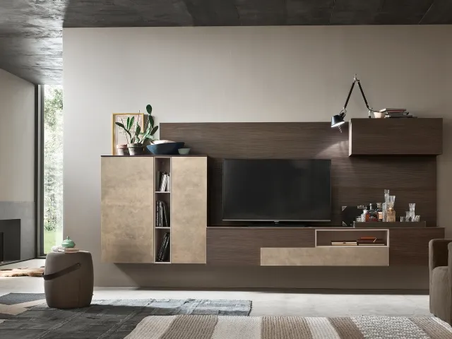 Parete Attrezzata Seta SA2218 in melaminico Rovere Thea e laccato opaco Canapa di Maronese Acf