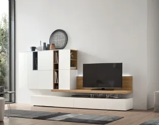 Parete Attrezzata Seta Unix SU2104 in melaminico Rovere nodato, Bianco e laccato opaco Cotto, Ceruleo di Maronese Acf