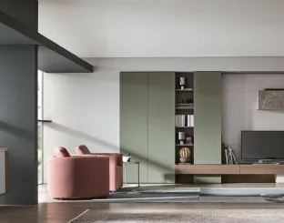 Parete Attrezzata Seta Unix SU2114 in melaminico Rovere Avena, Marmo Ash Stone e melaminico Verde Palude, Agata di Maronese Acf