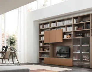 Parete Attrezzata Spalla SA2204 in melaminico Rovere Avena e laccato opaco Cotto di Maronese Acf