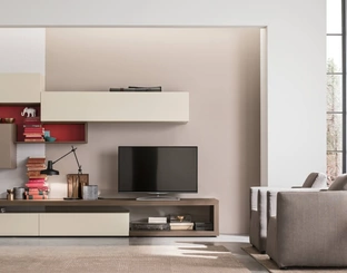 Parete Attrezzata Unix Comp SU2110 in essenza Olmo Tabacco e laccato Cashmere di Maronese