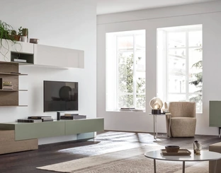 Parete Attrezzata Unix Comp SU2119 in laccato e legno di Maronese