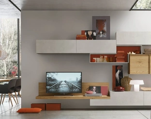 Parete Attrezzata Unix Comp SU2224 Melaminico cemento Bianco e Impiallacciato Miele di Maronese