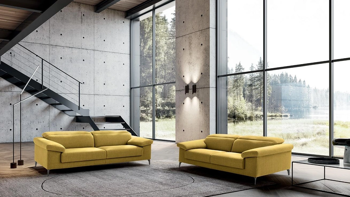 Divano relax con poggiatesta reclinabile e seduta allungabile lineare in tessuto All-In di Felis