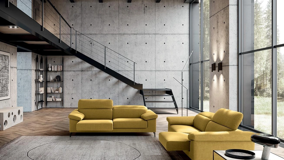 Divano relax con poggiatesta reclinabile e seduta allungabile lineare in tessuto All-In di Felis