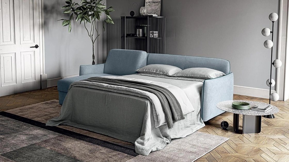 Divano Letto matrimoniale in tessuto con penisola Amadeus di Felis