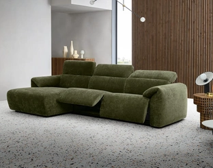 Divano relax in tessuto dai volumi curvi e pieni con penisola Glove di Felis