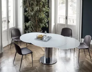 Sedia Seventy rivestita in cuoio con struttura in acciaio laccato di Bontempi
