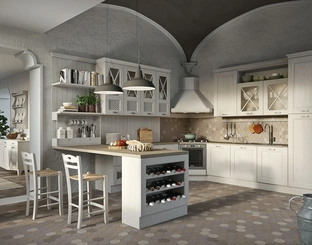Cucina Classica con penisola Bellagio in Frassino Bianco di Aran