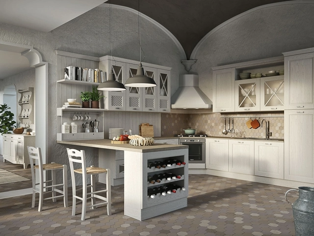 Cucina Classica con penisola Bellagio in Frassino Bianco di Aran