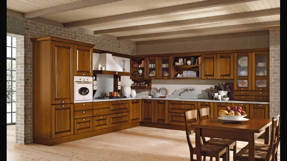 Cucina Classica Etrusca angolare in legno con cappa di Aran