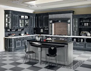 Cucina Classica angolare con isola centrale Imperial Charme in Fassino Antracite decapato con decorazioni argento di Aran