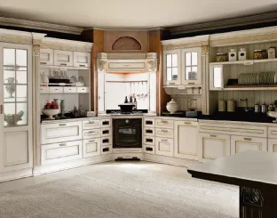 Cucina Classica Imperial Emotion angolare in patinato Bianco Canapa con decorazione oro di Aran