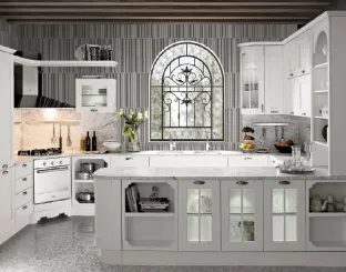 Cucina Classica Imperial Glamour angolare in Frassino Bianco Canapa laccato a poro aperto di Aran