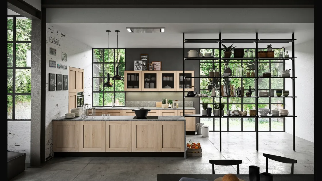 Cucina Classica lineare Licia in legno di Rovere e cemento di Aran