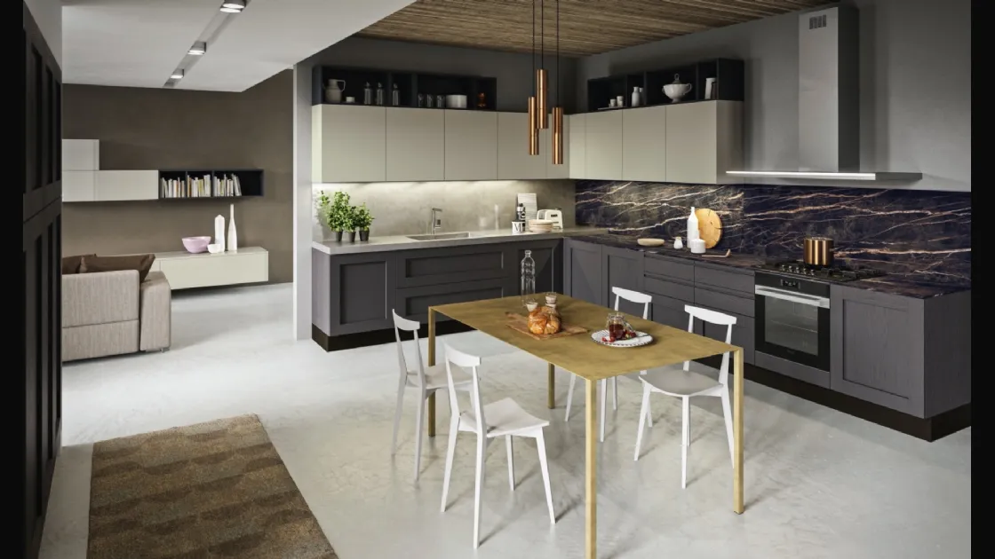 Cucina Classica angolare Licia in legno di Rovere Grigio Antracite e Grigio Seta di Aran