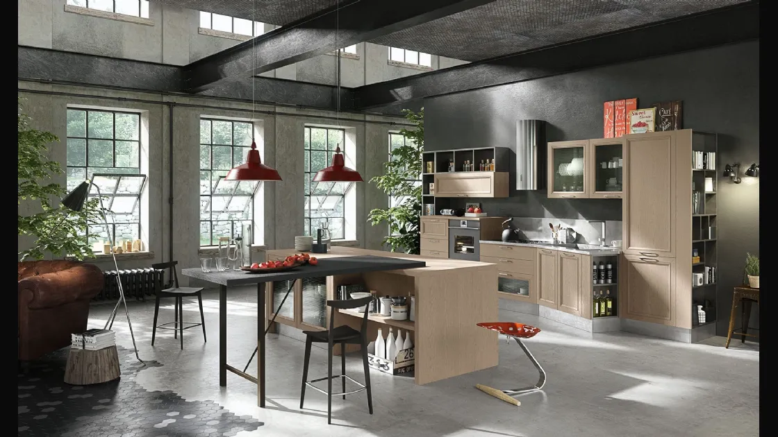 Cucina Classica lineare Magistra in Frassino laccato Argilla decapè di Aran