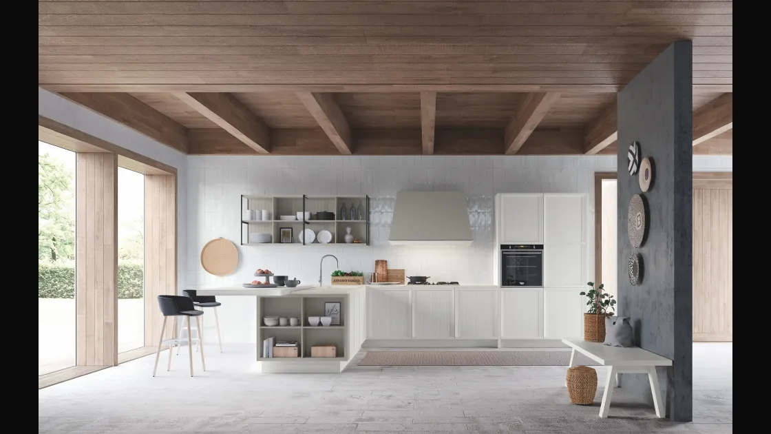 Cucina Classica Tosca v3 in Frassino laccato Bianco Alba di Stosa