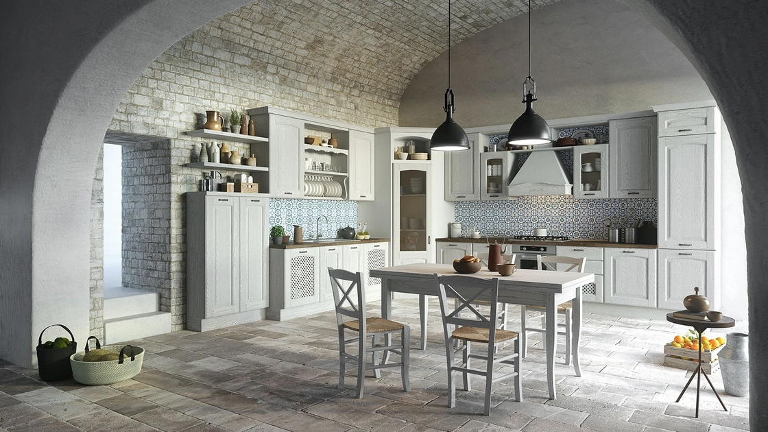 Cucina Classica angolare Trevi in Castagno tinto Bianco ghiaccio di Aran