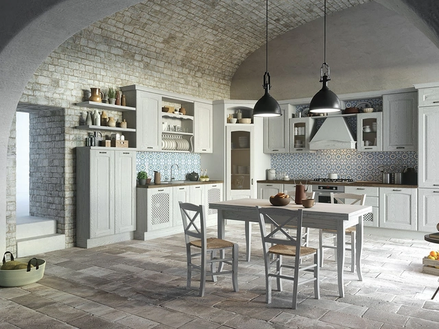 Cucina Classica angolare Trevi in Castagno tinto Bianco ghiaccio di Aran