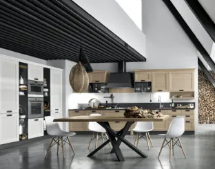 Cucina Classica York v4 Anta Dogata Rovere Nordic, Anta Dogata Rovere Bianco Artic, Maniglia ad incasso MTAB di Stosa