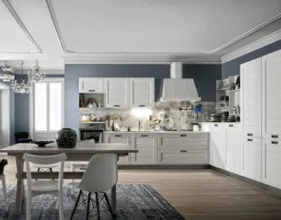 Cucina Classica York v7 Anta Dogata Rovere Calce, Anta Dogata Rovere Bianco, Maniglia ad incasso MTAB di Stosa