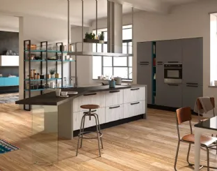 Cucina Design con penisola Faro in Rovere sbiancato di Aran