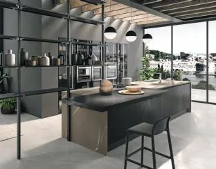 Cucina Design con isola Volare in Rovere Moka e laminato di Aran