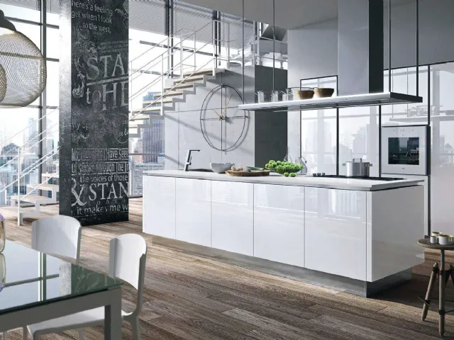 Cucina Design lineare Bijou in vetro Bianco lucido di Aran