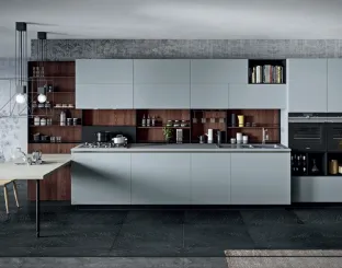 Cucina Design lineare Lab13 in laminato HPL Grigio con profilo in alluminio Nero di Aran
