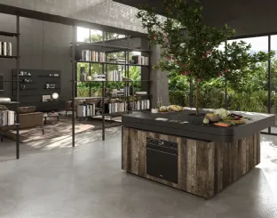 Cucina Design a isola di forma quadrata con albero centrale Oasi in Rovere ossidato di Aran