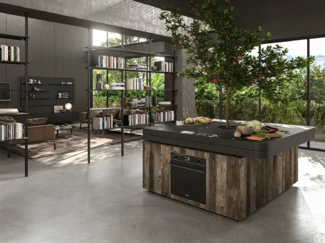 Cucina Design Lab13 con basi in LPL rovere cenere con anta Plana di Aran