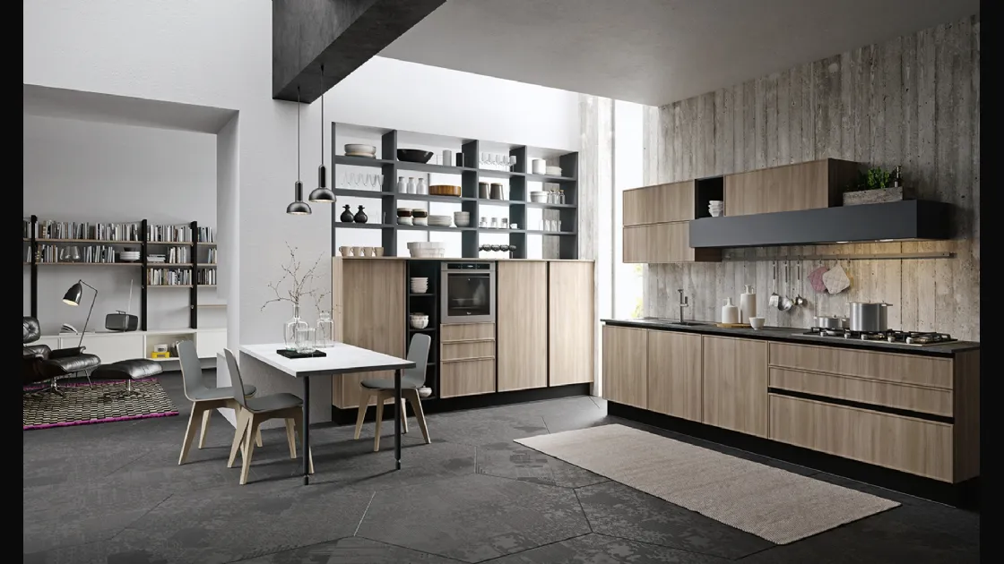 Cucina Design lineare Quadro in Noce Grigio e laccato Grigio Londra di Aran